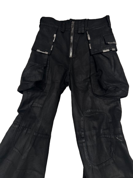 Distressed Multi-Pocket Flared Cargo Pants