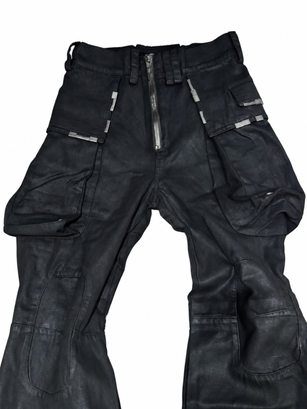 pants-white-bg-detail-01 Distressed Multi-Pocket Flared Cargo Pants