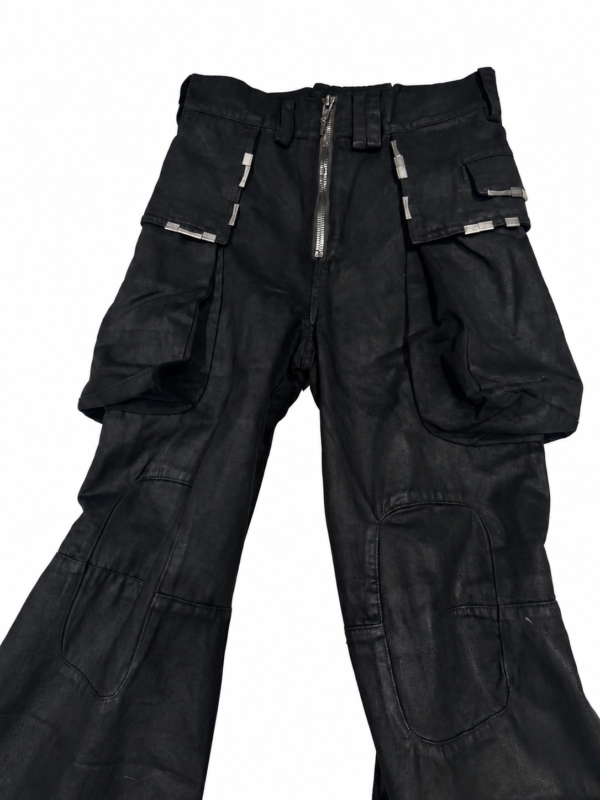 pants-white-bg-detail-02 Distressed Multi-Pocket Flared Cargo Pants