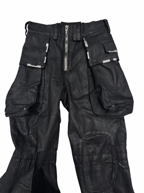 pants-white-bg-detail-03 Distressed Multi-Pocket Flared Cargo Pants